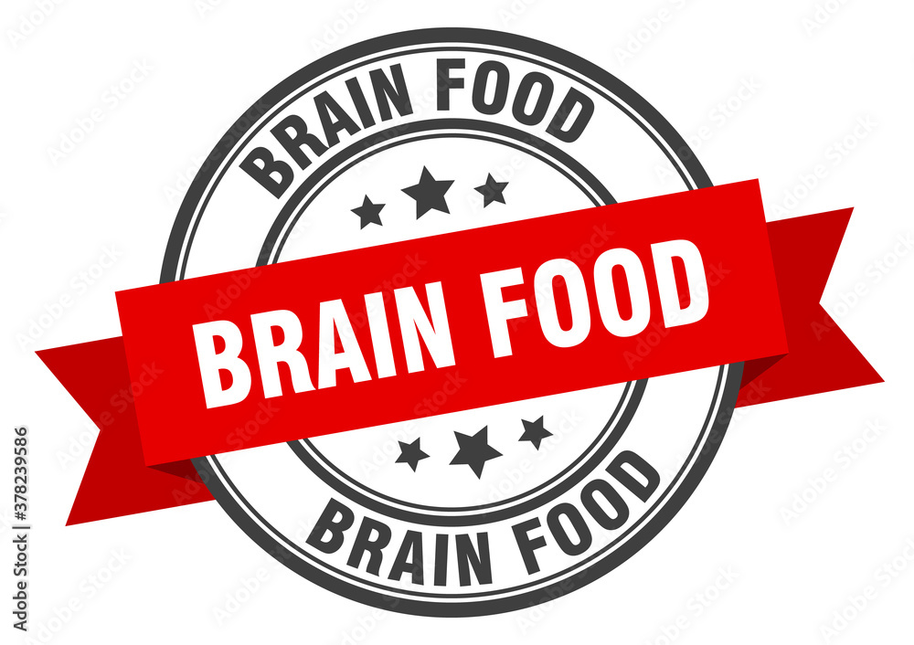 brain food label sign. round stamp. band. ribbon brain food label sign. round stamp. band. ribbon