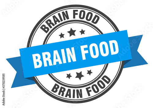 brain food label sign. round stamp. band. ribbon