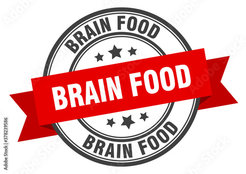 brain food label sign. round stamp. band. ribbon