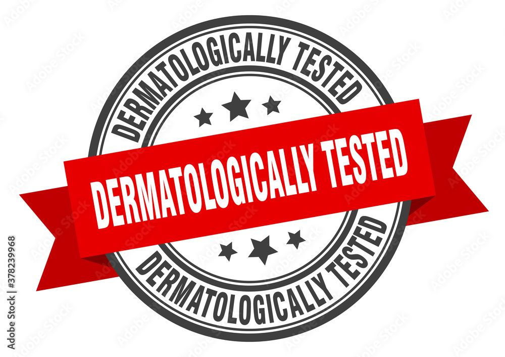 Fototapeta premium dermatologically tested label sign. round stamp. band. ribbon