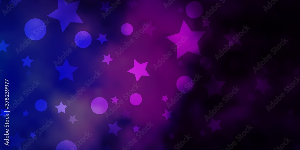 Obraz premium Dark Pink, Blue vector layout with circles, stars. Glitter abstract illustration with colorful drops, stars. Template for business cards, websites.