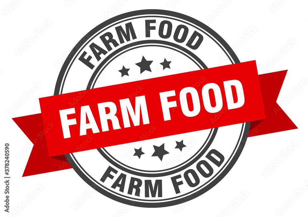 farm food label sign. round stamp. band. ribbon