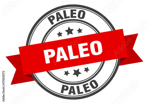 paleo label sign. round stamp. band. ribbon