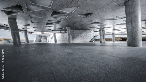 The modern building supports the vertical column three-dimensional parking lot © xu