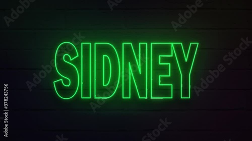 realistic neon written sidney for decoration and covering on the wall background. photo