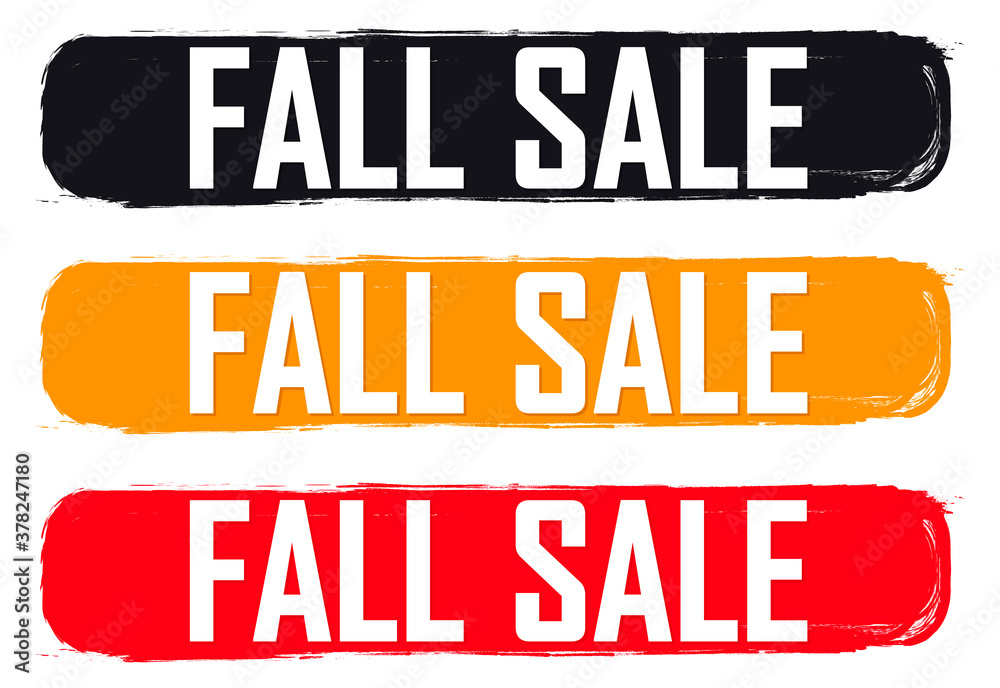 Set Fall Sale banners, Autumn discount tags design template, grunge brush, vector illustration