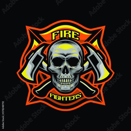 Firefighters skull mascot logo