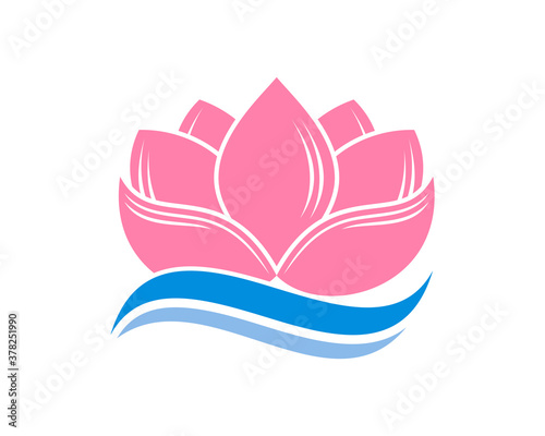 Lotus flower with blue waves