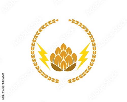 Circular wheat with hops beer and lightning