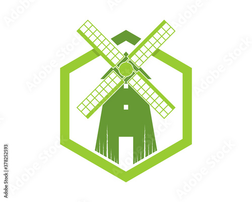Green windmill farm inside the hexagon