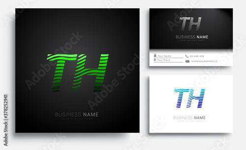 initial letter logo TH colored green n blue with striped set, Vector logo design template elements for your business or company identity photo