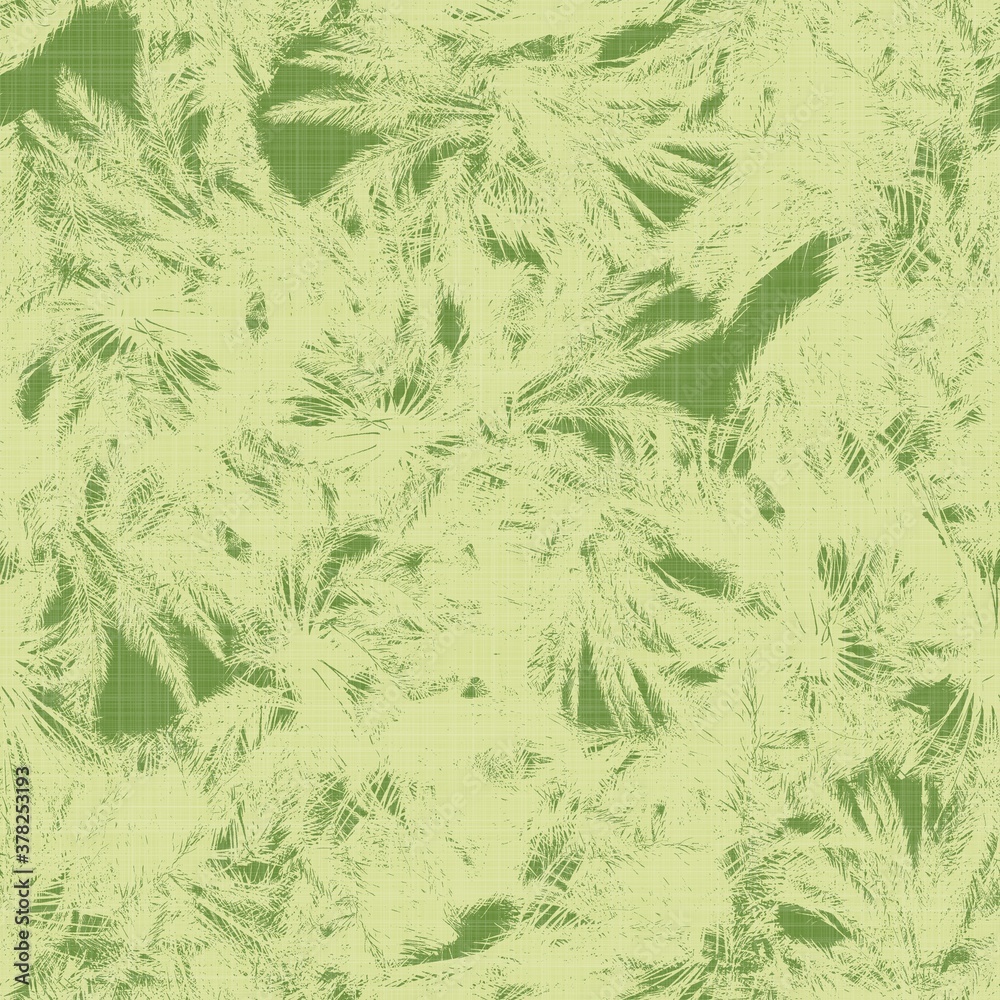 Bright line green tropical foliage seamless pattern. High quality illustration. Vivid but simple palm tree leaves in happy light green shades with linen fabric texture overlay. Bright line green tropical foliage seamless pattern. High quality illustration. Vivid but simple palm tree leaves in happy light green shades with linen fabric texture overlay.
