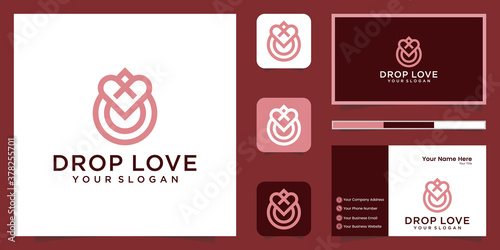Water droplet Heart inside Logo design vector. natural aqua drop and business card