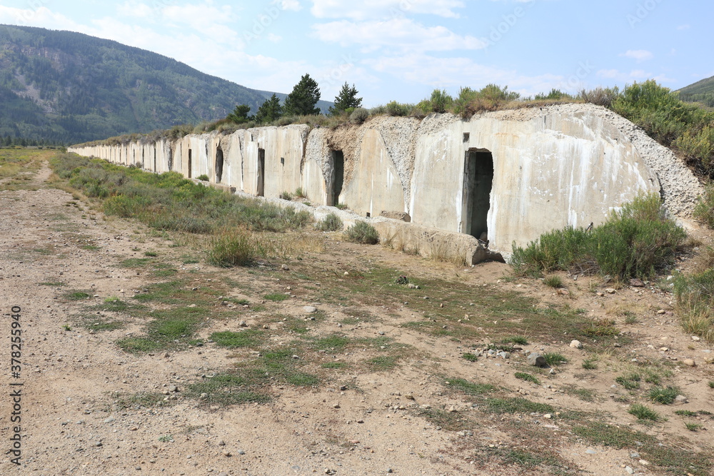 Row of Abandoned Concrete Ordnance Bunkers