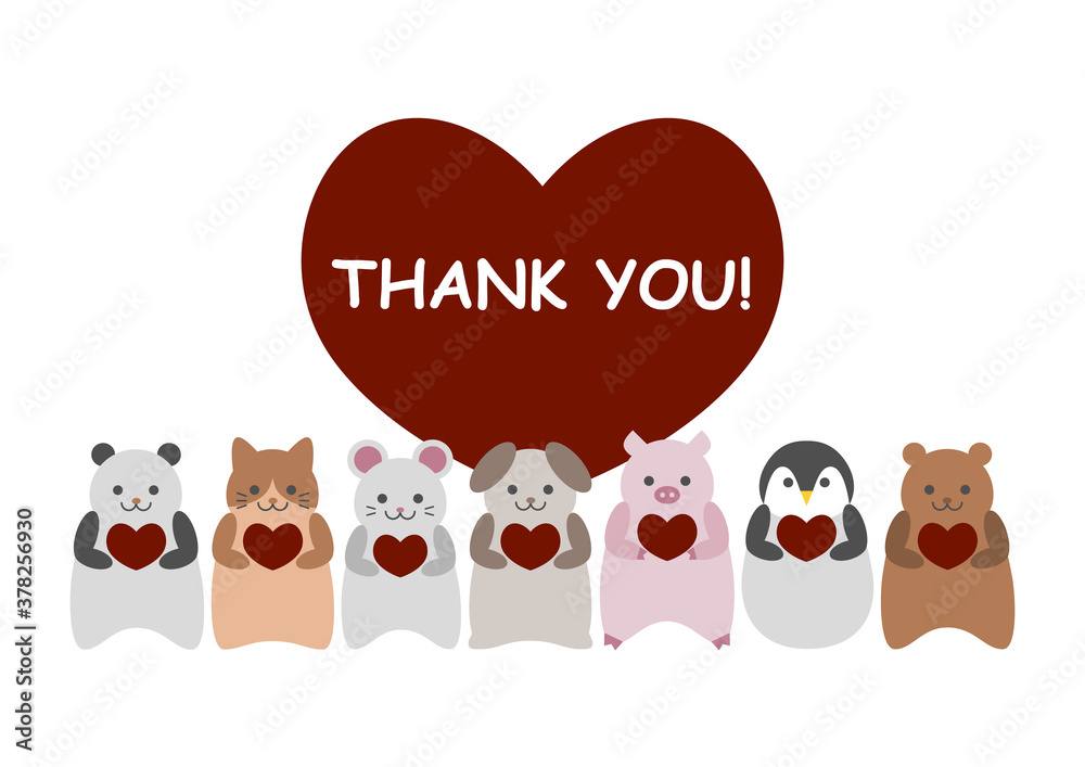 ありがとうのイラスト ハートを持つ動物たちのイラスト Stock Vector Adobe Stock