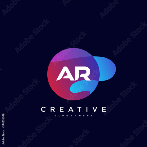 AR Initial Letter logo icon design template elements with wave colorful