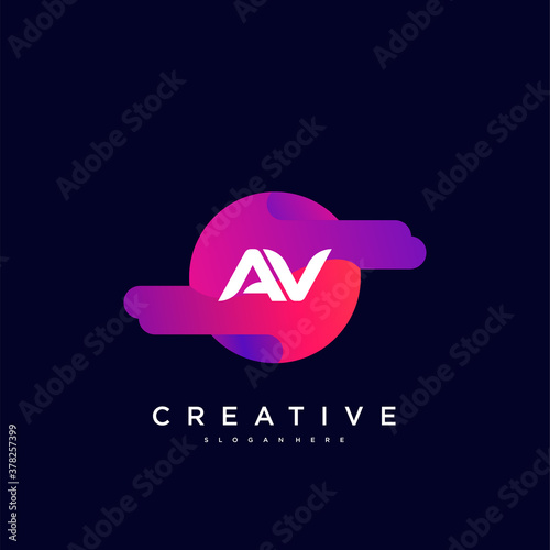 AV Initial Letter logo icon design template elements with wave colorful