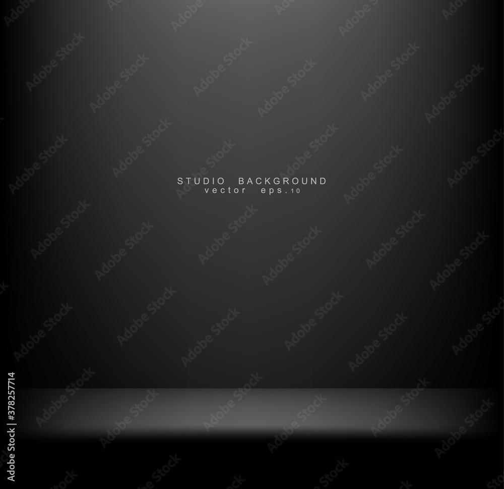 Plakat Stylish black gradient studio showcase room background with dark and light on wall texture abstract, empty space, can use for display your products. illustration Vector EPS 10