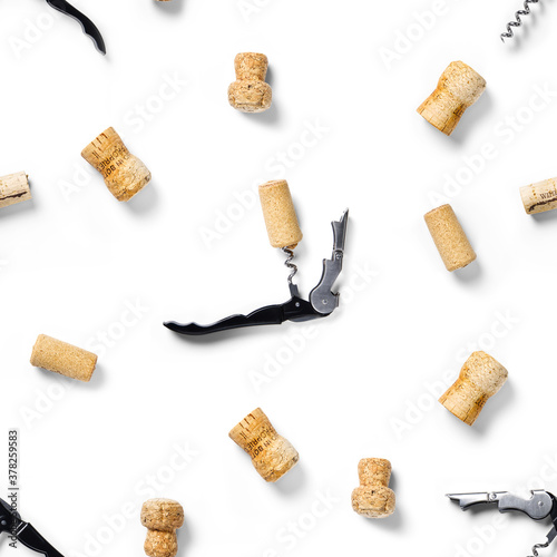 seamless pattern wine corks on a white backlit background. wine seamless pattern with corks and corkscrew for fabric print, paper print, wallpapers, design.