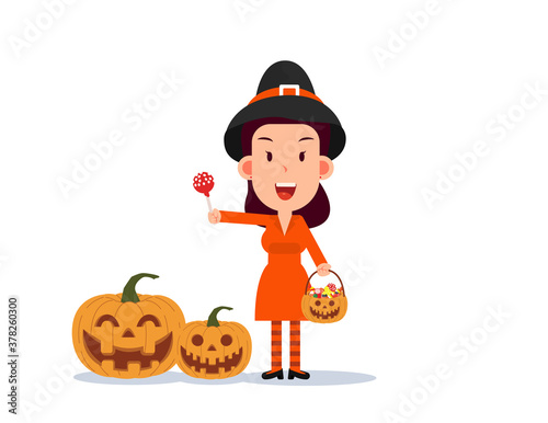 Girl celebrate halloween wears withch costume. Happy halloween day © zenzen