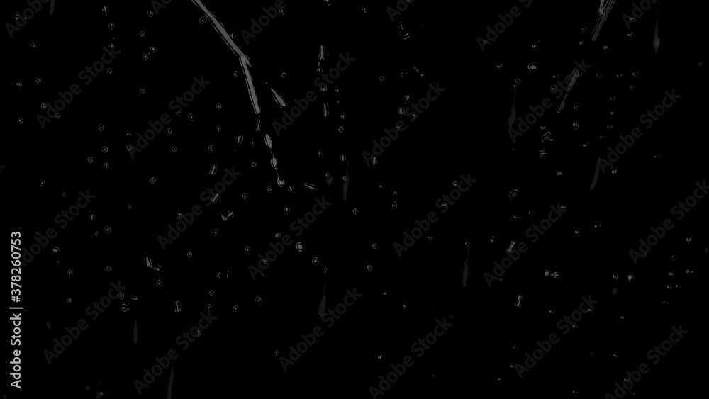 Drops of rain trickling down on black background. Stock Footage. Droplets of water on black glass background running down.	