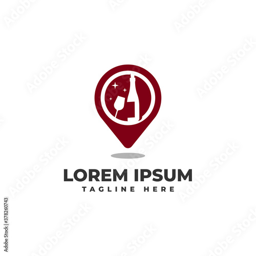 Bottle and glass wine for location party logo icon vector design