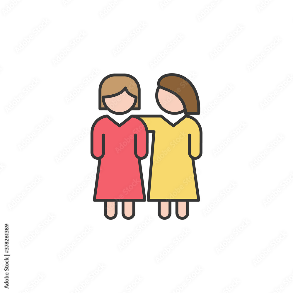 girls friendship outline icon. Elements of friendship line icon. Signs, symbols and vectors can be used for web, logo, mobile app, UI, UX on white background girls friendship outline icon. Elements of friendship line icon. Signs, symbols and vectors can be used for web, logo, mobile app, UI, UX on white background