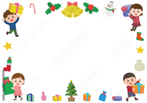 クリスマス素材　子供達　フレーム枠　イラスト