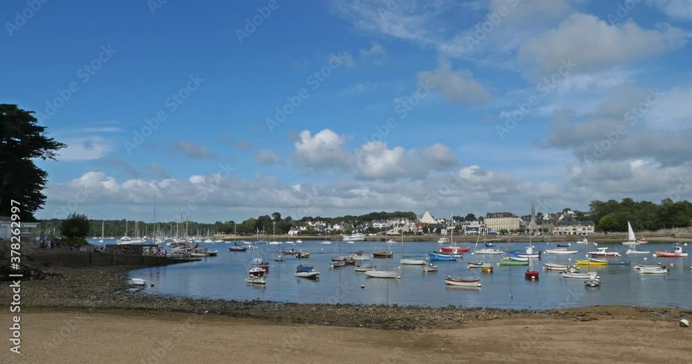 Combrit harbour, Finistere, Brittany, France. On the foreground is the traditional harbour of Combrit. In the background is Benodet Combrit harbour, Finistere, Brittany, France. On the foreground is the traditional harbour of Combrit. In the background is Benodet