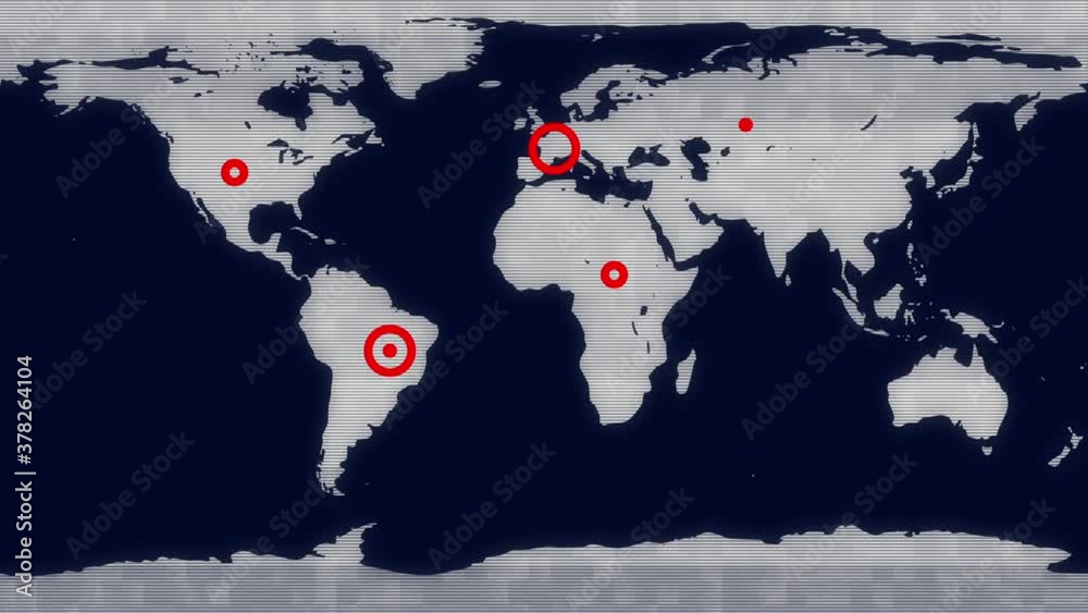 Motion graphic of warning alarm on world map and virus outbreak. HUD ...
