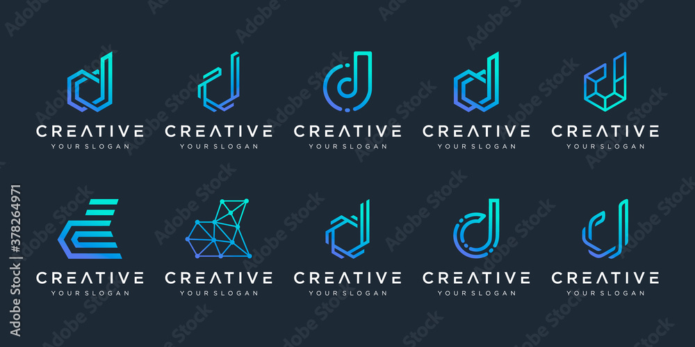 Naklejka premium Set of monogram letter D logo design template. icons for business of technology, digital, simple.
