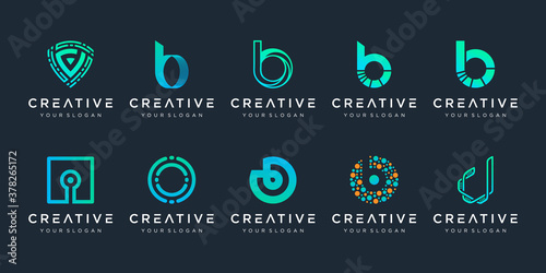 Set of creative letter b and d logo design template. icons for business of technology, digital, data, lab, simple.