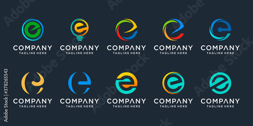 Set of creative letter E logo design template. icons for business of finance, consulting, simple.