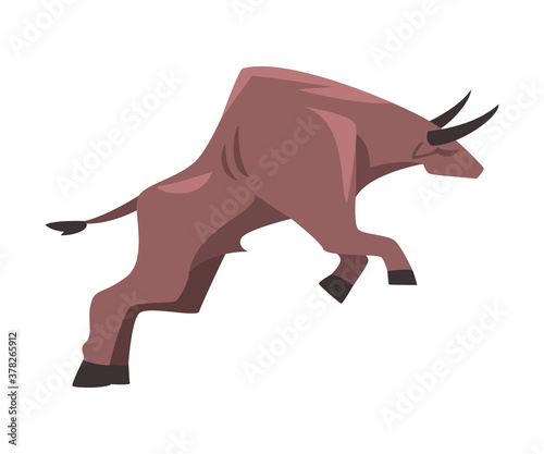 Jumping Bull, Spanish Corrida Traditional Performance Cartoon Style Vector Illustration