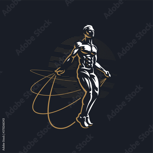 Fitness man Jumping rope. 