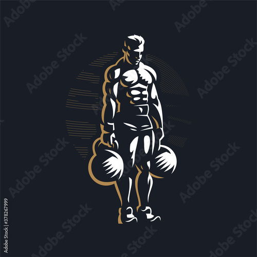 Fitness man with large kettlebell