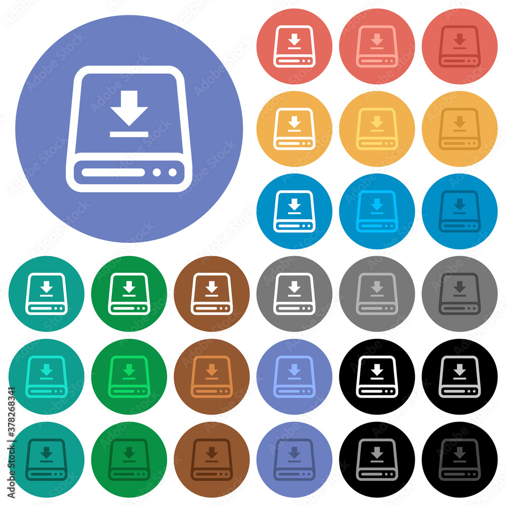 Download to hard drive round flat multi colored icons Download to hard drive round flat multi colored icons