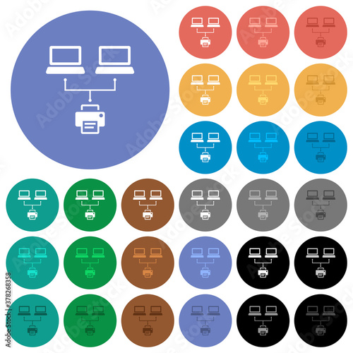 Network printing round flat multi colored icons