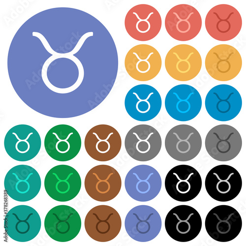 Taurus zodiac symbol round flat multi colored icons