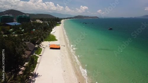 Wallpaper Mural Aerial view of tranquil white sand beach with turquoise blue sea on summer day. Torontodigital.ca