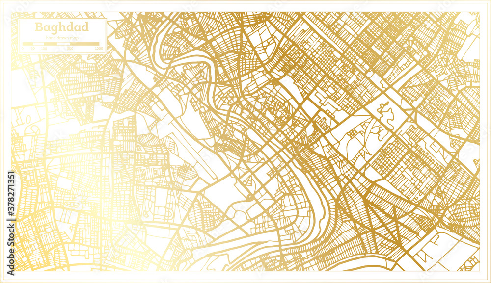 Baghdad Iraq City Map in Retro Style in Golden Color. Outline Map.