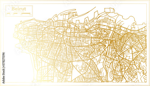 Beirut Lebanon City Map in Retro Style in Golden Color. Outline Map.