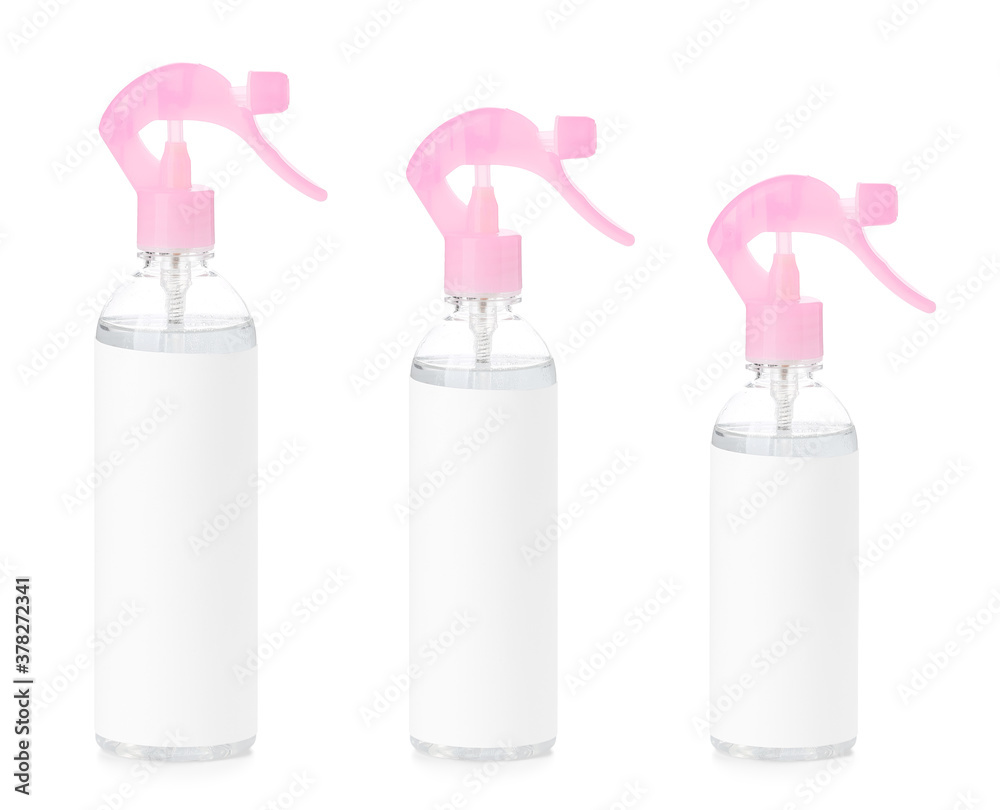 Air freshener in bottles of different sizes on white background Air freshener in bottles of different sizes on white background