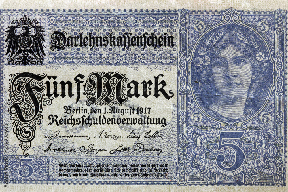 Deutsche Reichsmark Geldschein von 1917