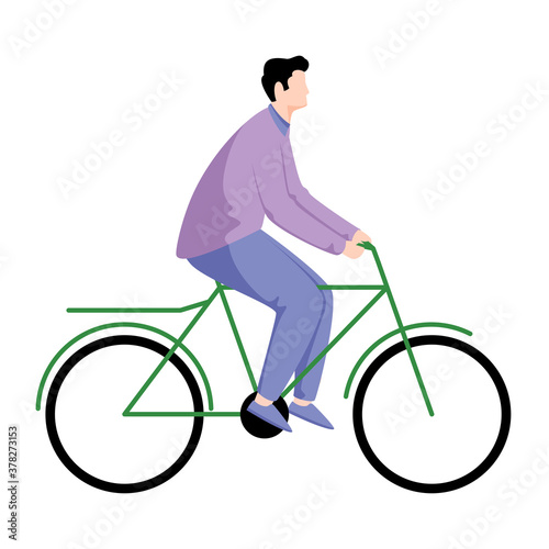 Faceless Man Riding a Bicycle on White Background.