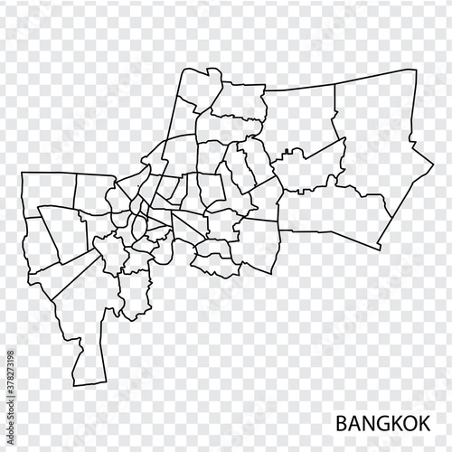 High Quality map of Bangkok is a city  Thailand, with borders of the regions. Map of Bangkok for your web site design, app, UI. EPS10.