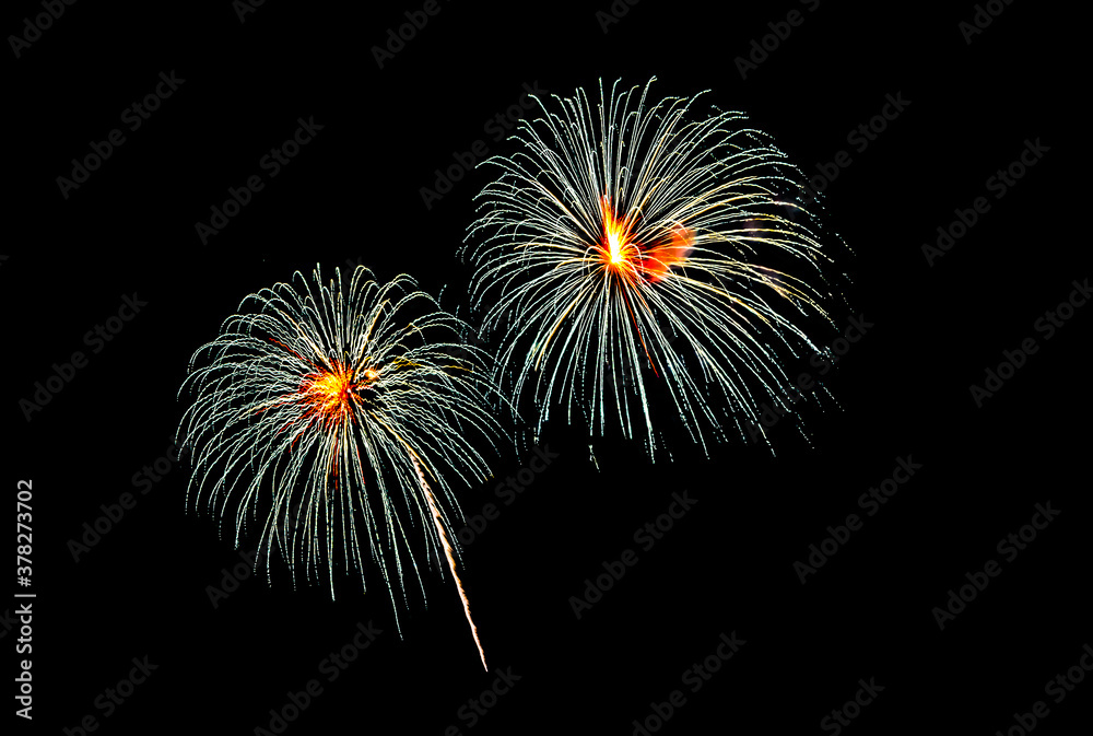 Fototapeta premium Colorful fireworks exploding against a black background