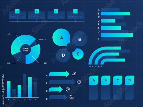 Business Infographic Presentation Powerpoint Template Design in Blue Color.