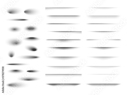 Set of transparent shadow with soft edges. Realistic shadow effect isolated on transparent background different shapes. Vector illustration