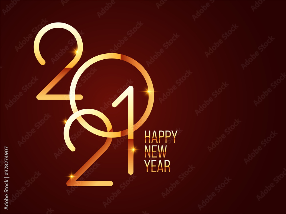 Fototapeta premium Golden 2021 Happy New Year Text on Brown Background.